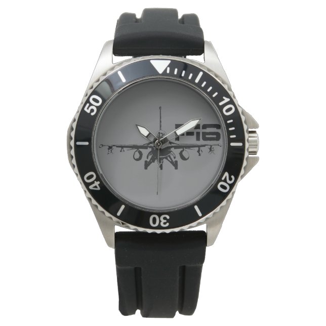 F-16 Fighting Falcon Crown Protector Black Rubber Watch (Front)