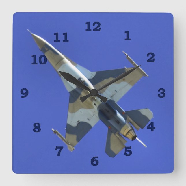 F-16 Fighting Falcon Electric Jet Square Wall Clock (Front)