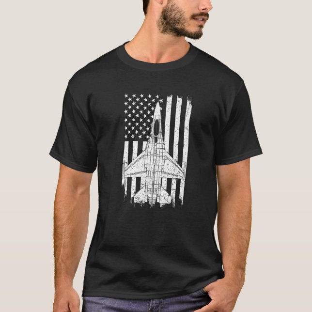 F 16 Fighting Falcon Flag American USA Jet Fighter T-Shirt (Front)
