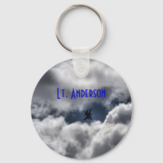F-16 Fighting Falcon in Clouds with Full Name Key Ring