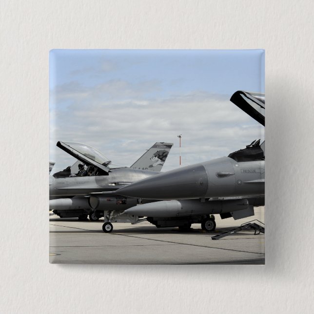 F-16 Fighting Falcons await to launch 15 Cm Square Badge (Front)