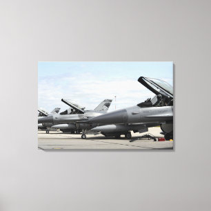 F-16 Fighting Falcons await to launch Canvas Print