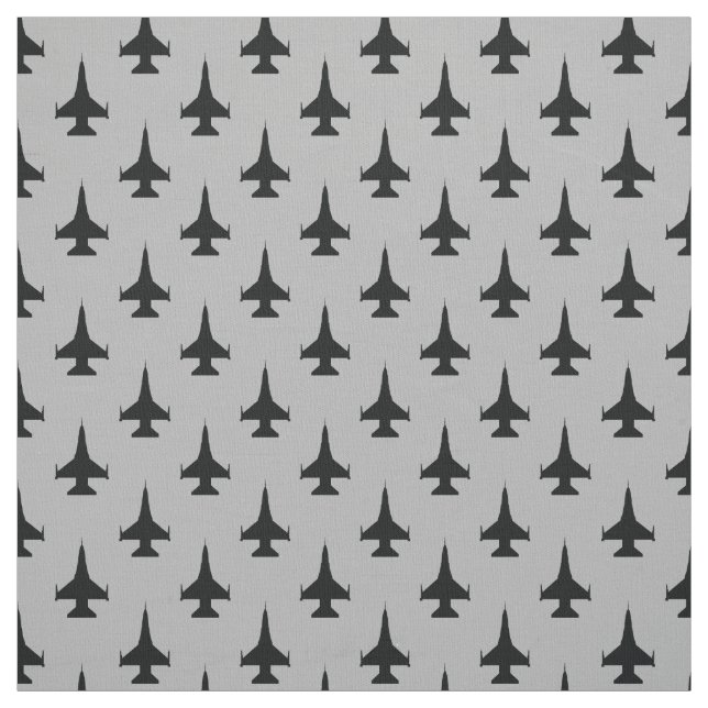 F-16 Viper Fighter Jet Black on Grey Fabric (Swatch)