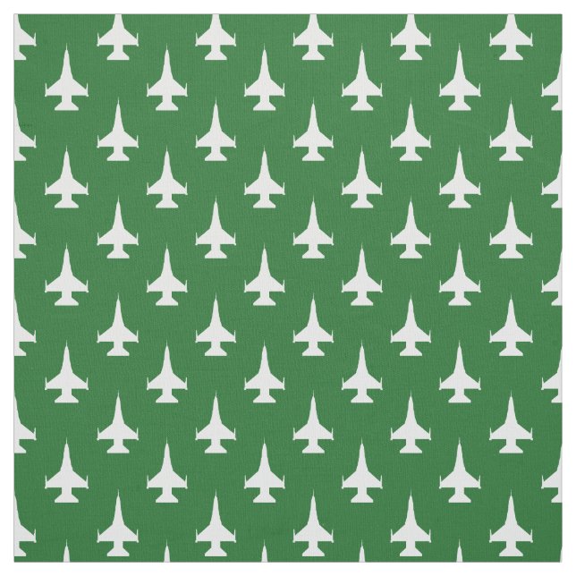 F-16 Viper Fighter Jet Pattern White on Green Fabric (Swatch)