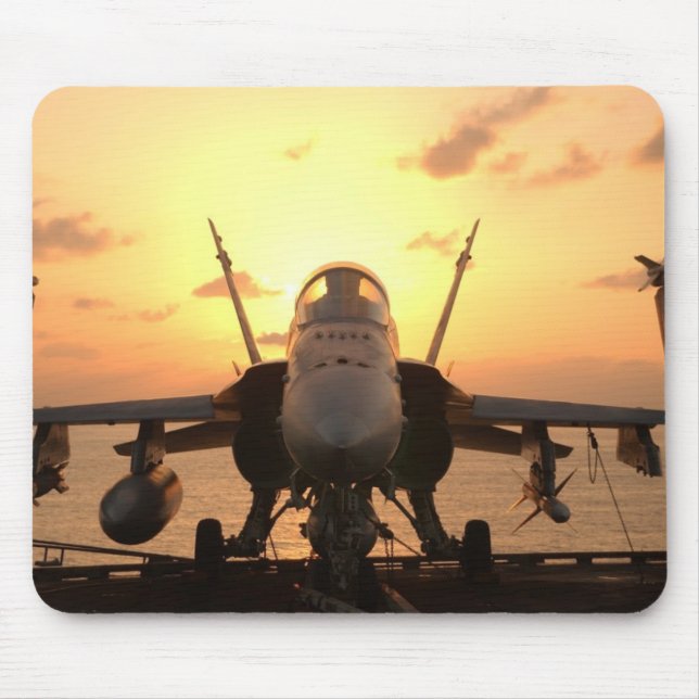 F-18 Hornet at sea aboard US Aircraft Carrier Mouse Mat (Front)