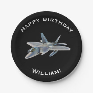 F-22 Fighter Jet Birthday with Personalised Name Paper Plate