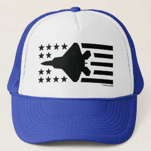 F-22 Fighter Jet Black Stars and Stripes Trucker Hat