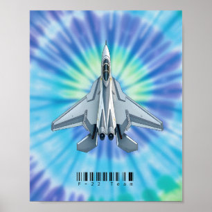 F-22 Fighter Jet Poster with Vibrant Tie-Dye