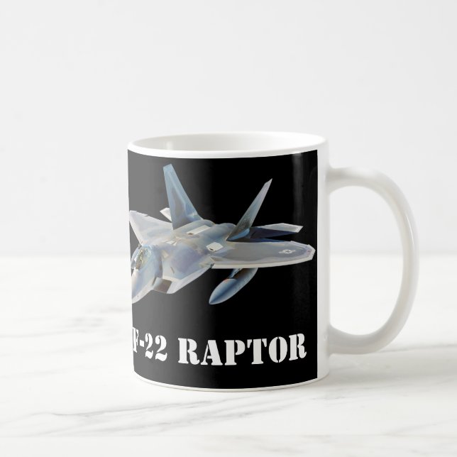 F-22 Raptor Fighter Jet on Black Coffee Mug (Right)