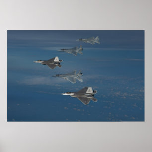 F-22 Raptors and F-15 Eagles Poster