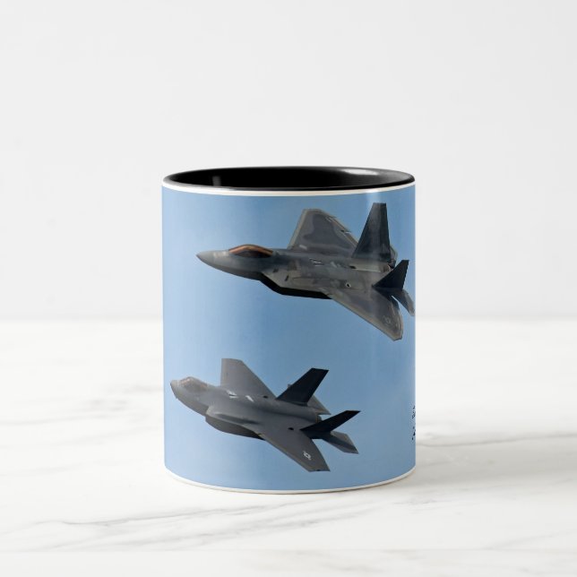 F-35 and F-22 Fighter Jet Two-Tone Coffee Mug (Center)