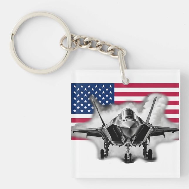 F-35 Fighter Jet with US Flag Background Key Ring (Front)