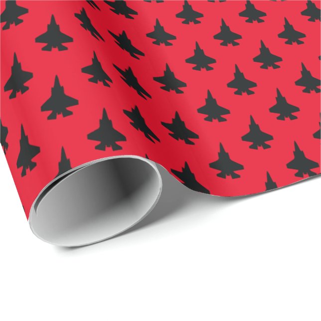 F-35 Lightning 2 Fighter Jets Pattern Black Wrapping Paper (Roll Corner)