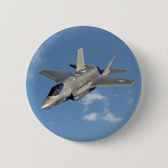F-35 Lightning II Panther Jet Fighter in Sky 6 Cm Round Badge (Front)