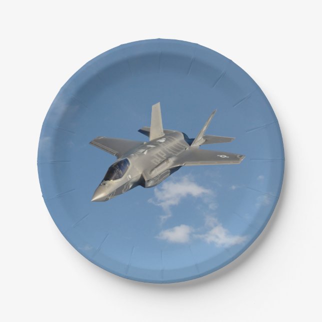 F-35 Lightning II Panther Jet Fighter in Sky Paper Plate (Front)