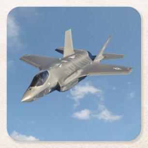F-35 Lightning II Panther Jet Fighter in Sky Square Paper Coaster