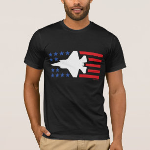 F-35 Lightning Jet Red White n Blue Stars Stripes T-Shirt