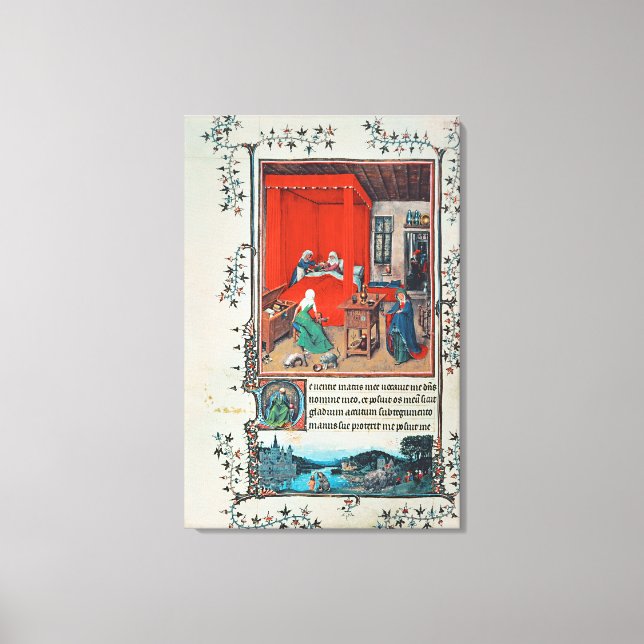 f.93v The Birth of John the Baptist and the Baptis Canvas Print (Front)