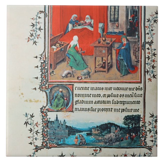 f.93v The Birth of John the Baptist and the Baptis Tile (Front)