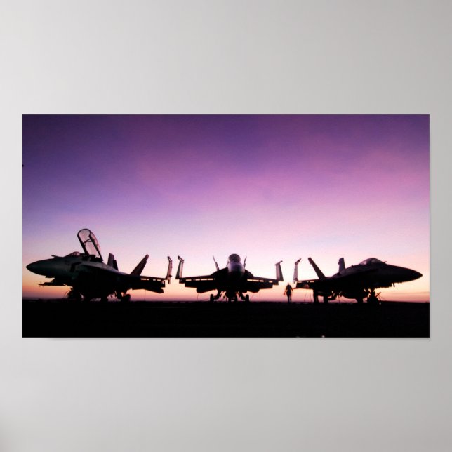 F/A 18 Hornet Aircraft at Sunset Poster (Front)