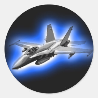 F/A-18 Hornet Fighter Jet Light Blue Classic Round Sticker