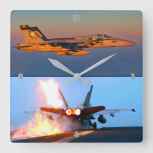 F/A-18C HORNET AFTERBURNER SQUARE WALL CLOCK