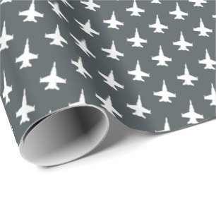 F/A-18C Hornet Fighter Jet Pattern on Grey Wrapping Paper