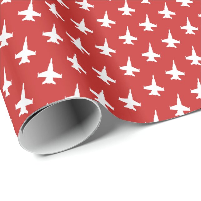 F/A-18C Hornet Fighter Jet Pattern on Red Wrapping Paper (Roll Corner)