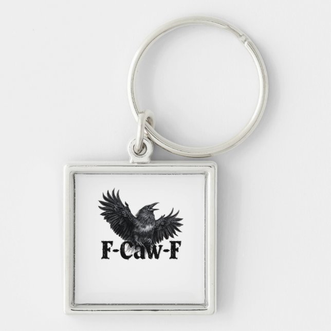 F-Caw-F Angry Raven Art Print Gothic Crow Illustra Key Ring (Front)