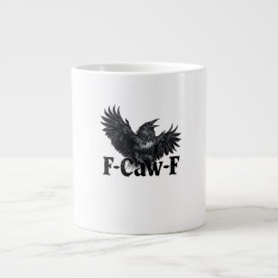 F-Caw-F Angry Raven Art Print Gothic Crow Illustra Large Coffee Mug