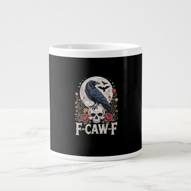 F-Caw-F Bird Crow Funny Crow Bird Cawing Grunge Re Large Coffee Mug (Front)