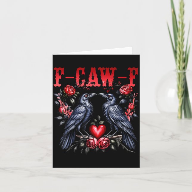 F-caw-f Black Crow Black Bird Roses Heart Funny Va Card (Front)