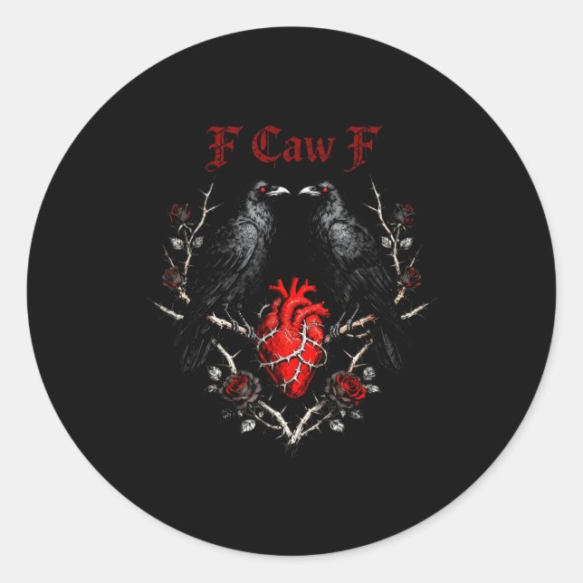 F-caw-f Black Crow Black Bird Roses Heart Funny Va Classic Round Sticker (Front)