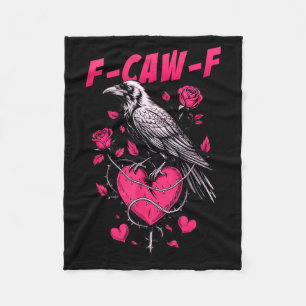 F-caw-f Black Crow Black Bird Roses Heart Funny Va Fleece Blanket