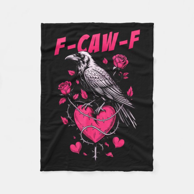 F-caw-f Black Crow Black Bird Roses Heart Funny Va Fleece Blanket (Front)