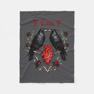 F-caw-f Black Crow Black Bird Roses Heart Funny Va Fleece Blanket