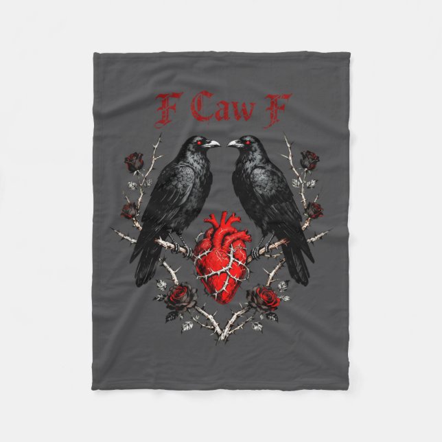F-caw-f Black Crow Black Bird Roses Heart Funny Va Fleece Blanket (Front)