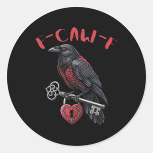 F-caw-f Black Crow Holding Heart Lock And Key Vale Classic Round Sticker