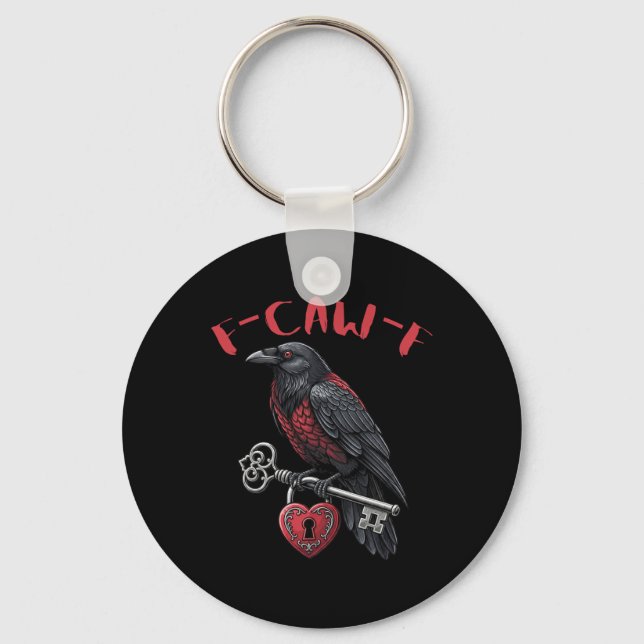 F-caw-f Black Crow Holding Heart Lock And Key Vale Ring (Front)