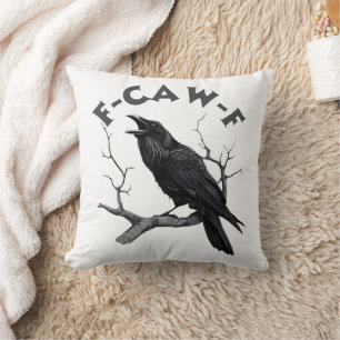 F-Caw-F Black Crow Pun Funny Bird Cawing Halloween Cushion