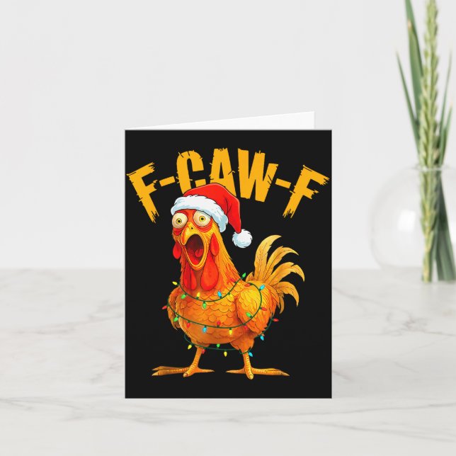 F-caw-f Chicken Fcawf Chicken Christmas Light Sant Card (Front)