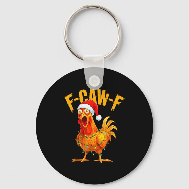 F-caw-f Chicken Fcawf Chicken Christmas Light Sant Key Ring (Front)