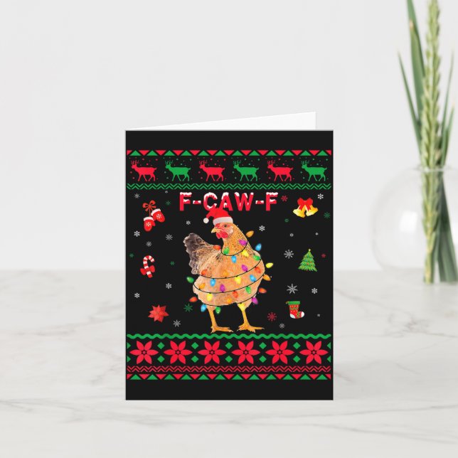 F-caw-f Chicken Humor Meme Rooster Christmas Ugly  Card (Front)