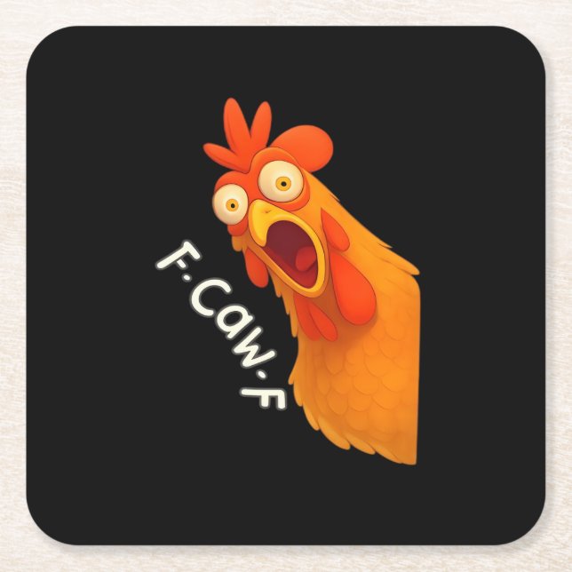 F-Caw-F Chicken Retro Classic Square Paper Coaster (Front)