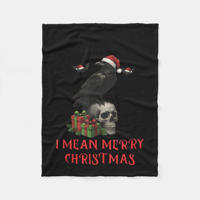 F-caw-f Christmas Crow Funny Goth Christmas Skull  Fleece Blanket (Front)