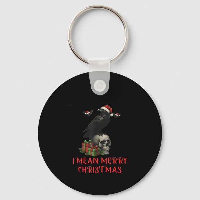F-caw-f Christmas Crow Funny Goth Christmas Skull  Key Ring (Front)