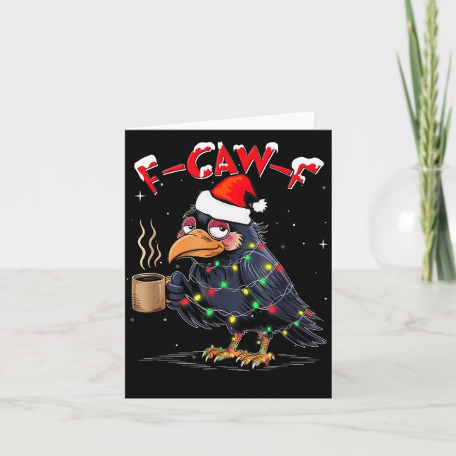 F-caw-f Christmas Crow Xmas Goth Lights Santa Hat  Card (Front)