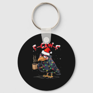 F-caw-f Christmas Crow Xmas Goth Lights Santa Hat Key Ring