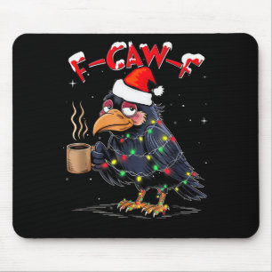 F-caw-f Christmas Crow Xmas Goth Lights Santa Hat Mouse Mat