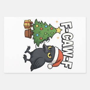 F-caw-f Christmas Raven Crow Xmas Tree Meme Wrapping Paper Sheet